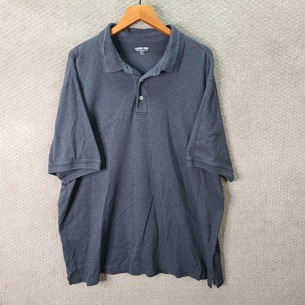 Lands End Shirt Mens 2XL/T Gray Polo Traditional Fit Cotton Short Sleeve Casual